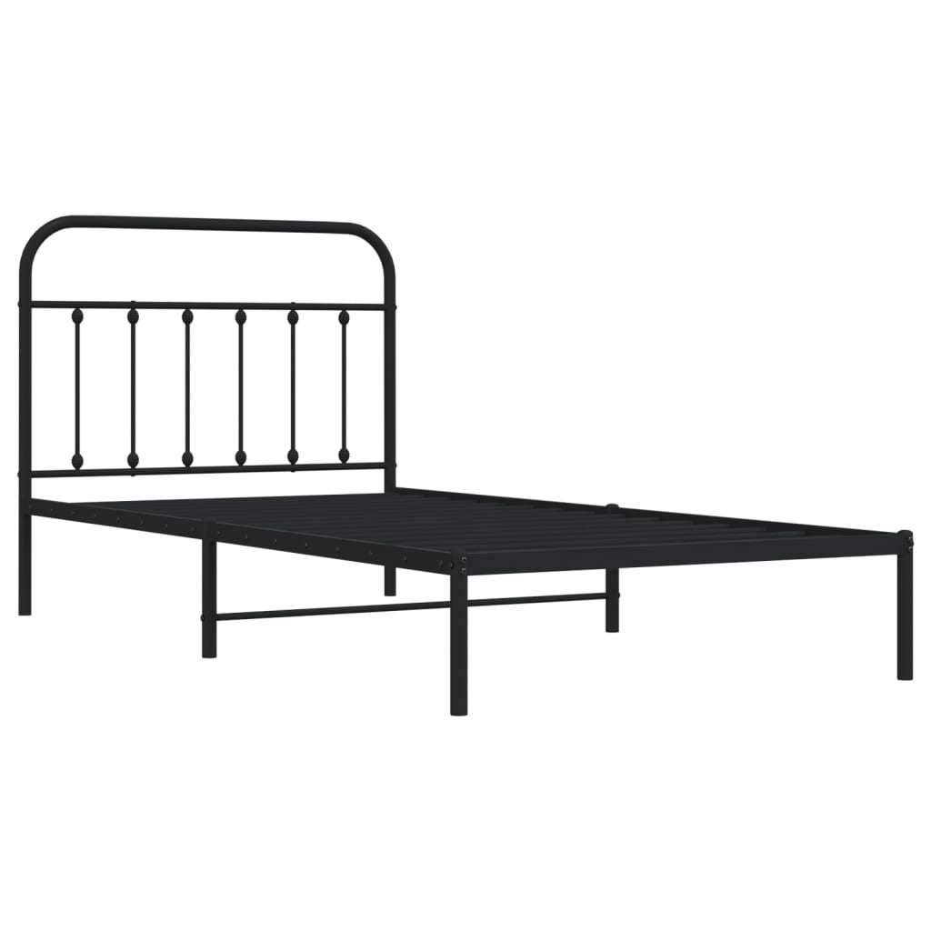 Metal Bed Frame with Headboard Black 106x203 cm King Single Size