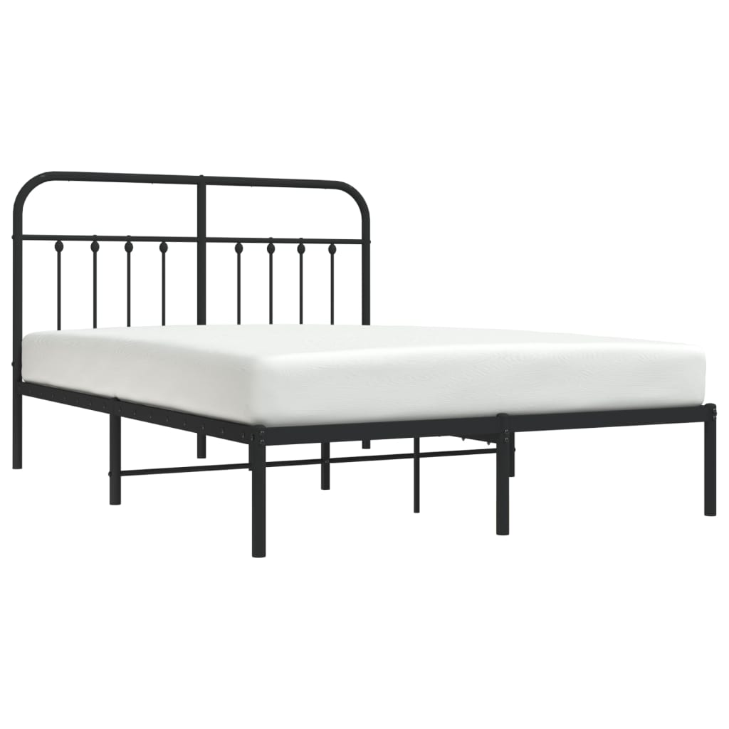 Metal Bed Frame with Headboard Black 153x203 cm Queen Size