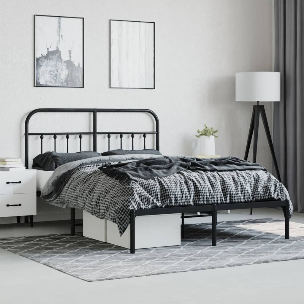 Metal Bed Frame with Headboard Black 153x203 cm Queen Size