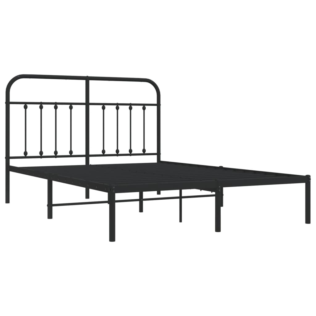 Metal Bed Frame with Headboard Black 153x203 cm Queen Size