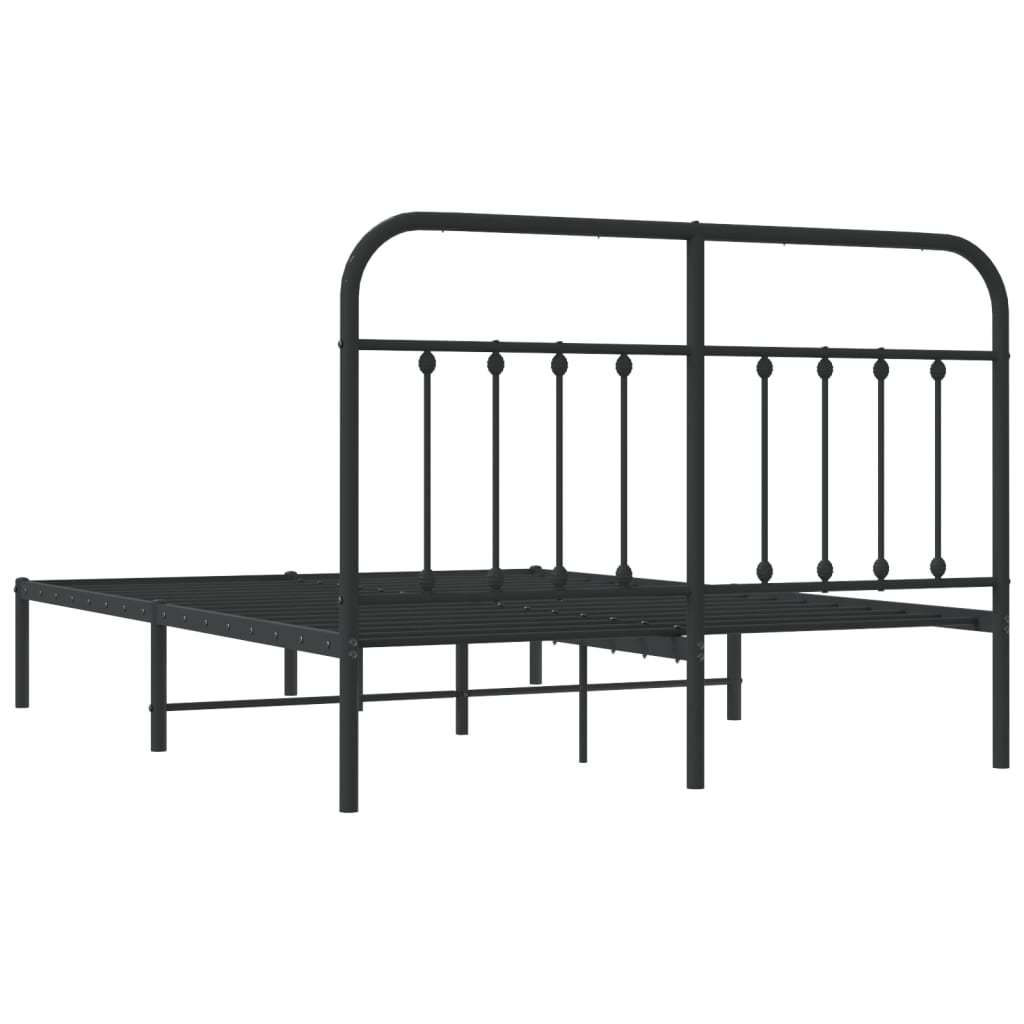 Metal Bed Frame with Headboard Black 153x203 cm Queen Size