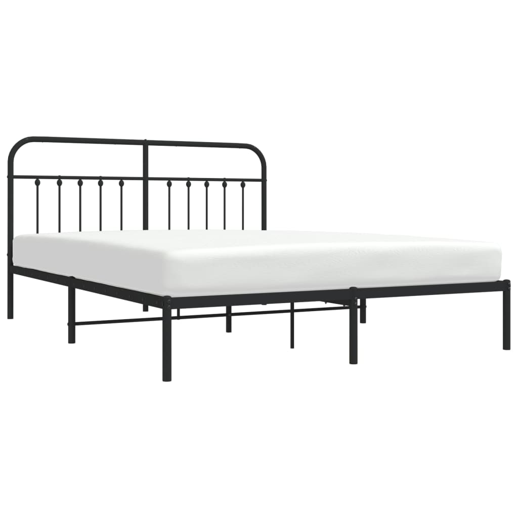 Metal Bed Frame with Headboard Black 183x203 cm King Size