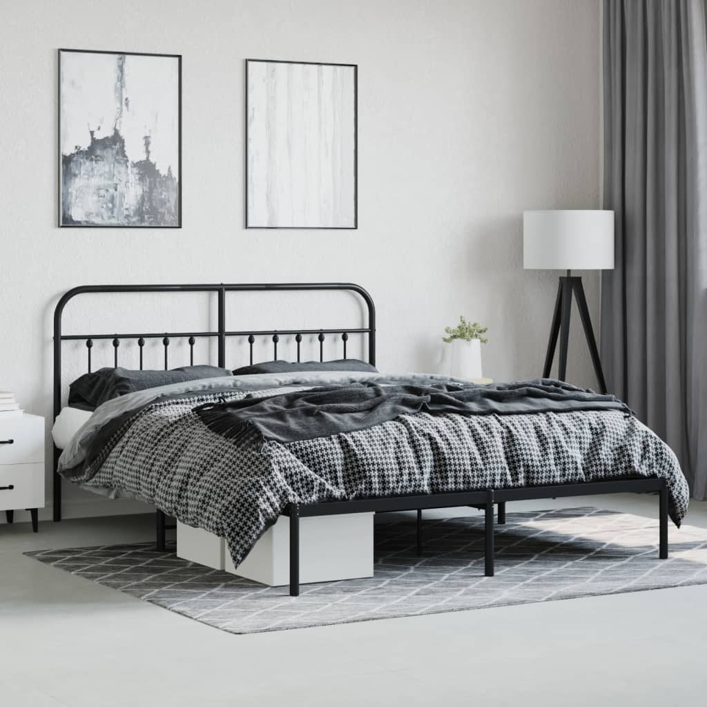 Metal Bed Frame with Headboard Black 183x203 cm King Size