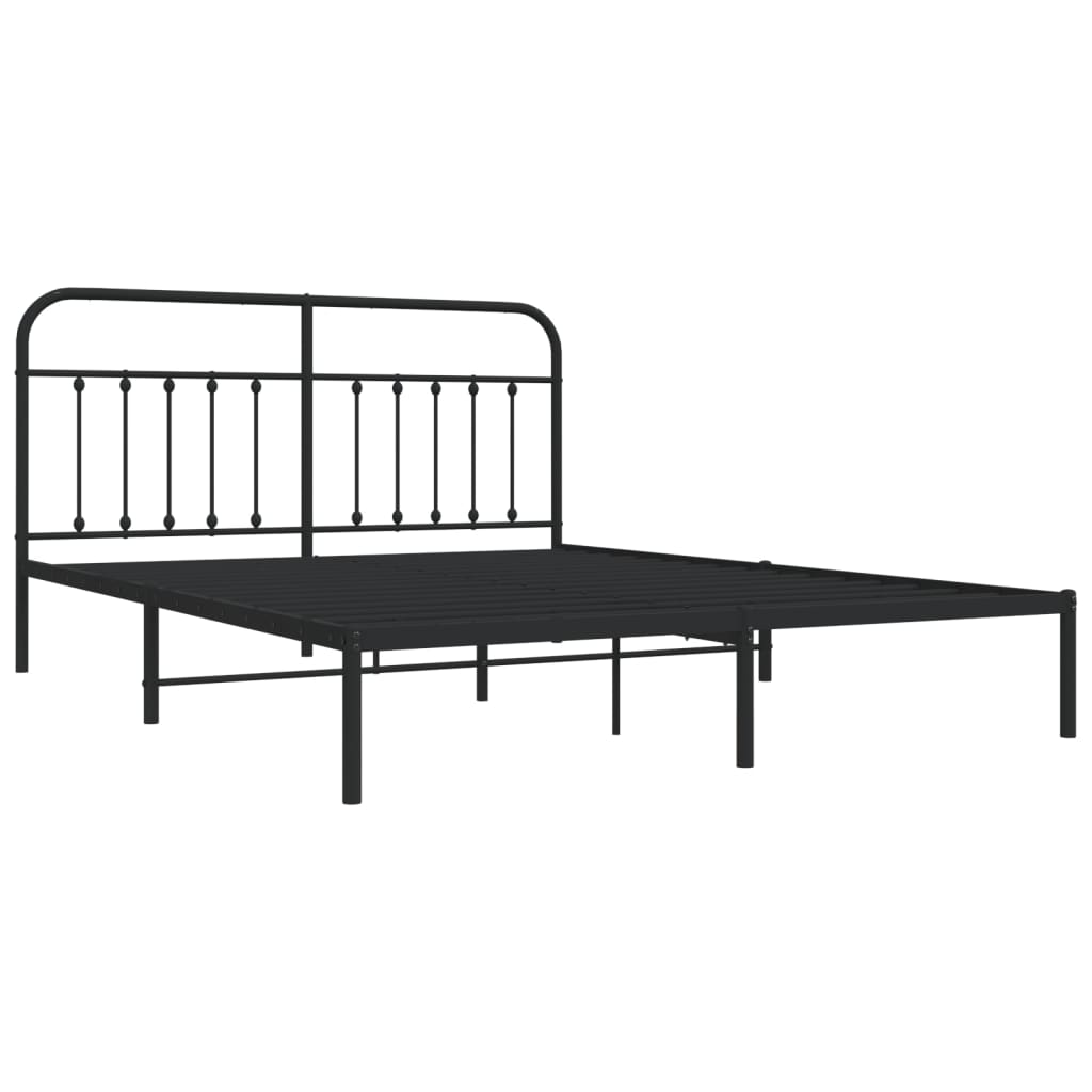 Metal Bed Frame with Headboard Black 183x203 cm King Size