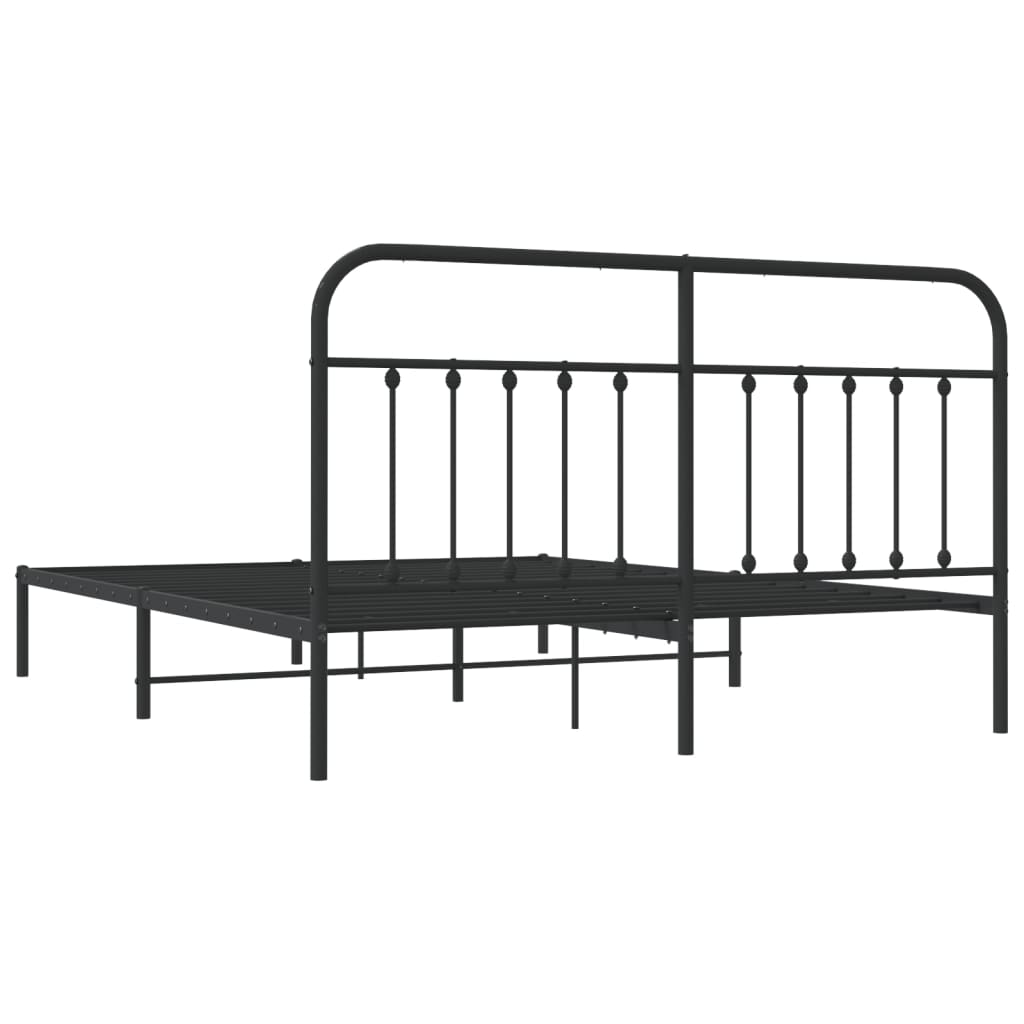 Metal Bed Frame with Headboard Black 183x203 cm King Size