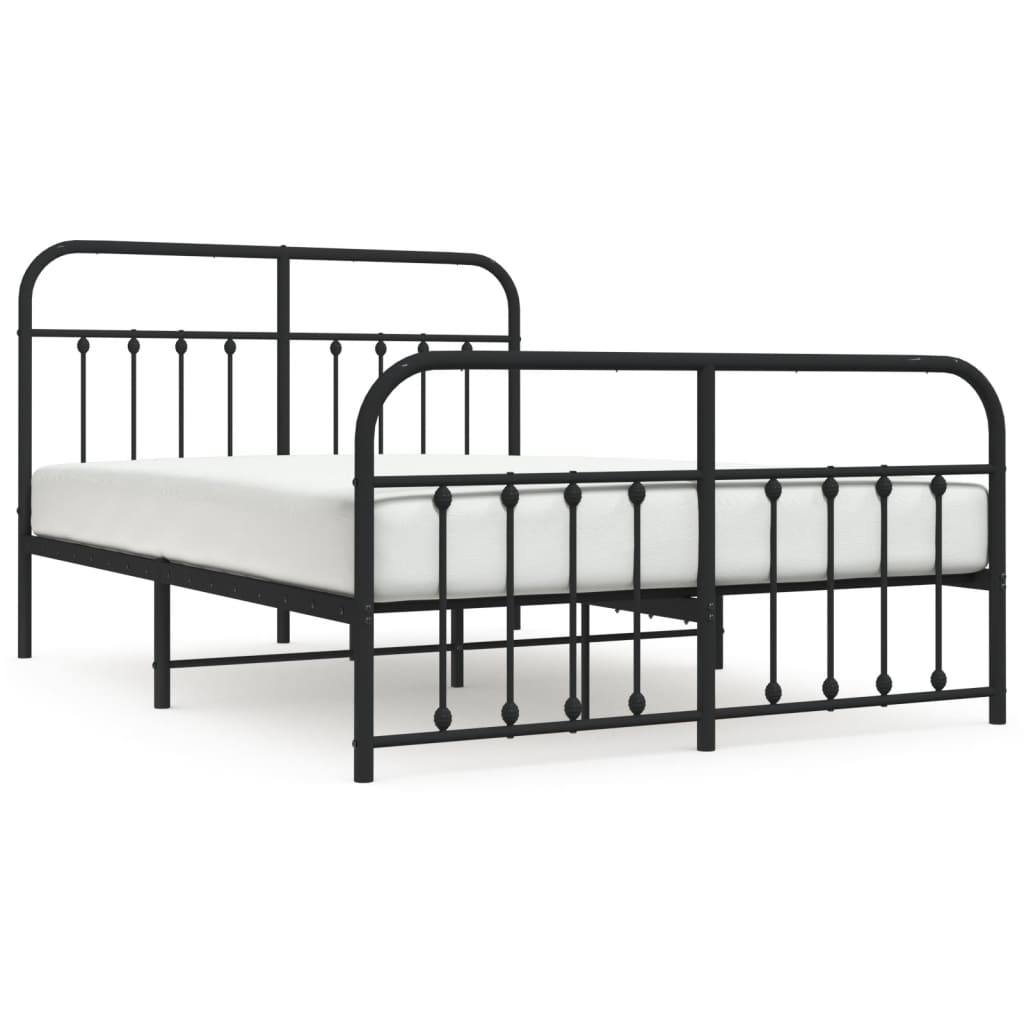 Metal Bed Frame with Headboard and Footboard Black 153x203 cm Queen Size