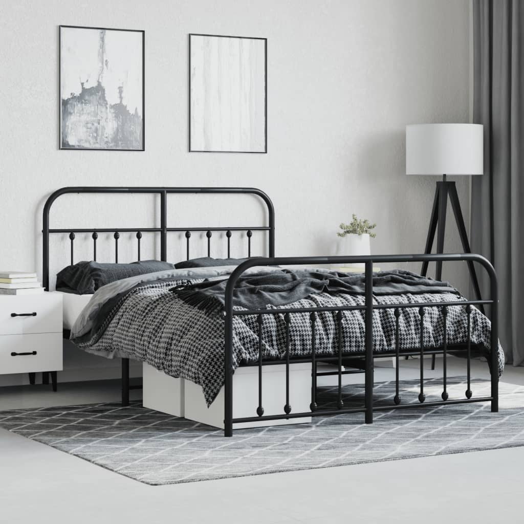 Metal Bed Frame with Headboard and Footboard Black 153x203 cm Queen Size