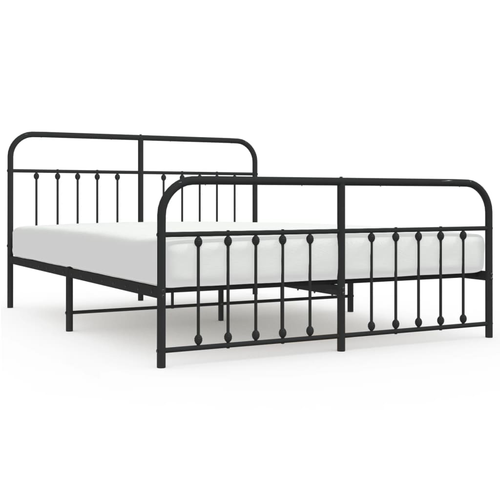 Metal Bed Frame with Headboard and Footboard Black 183x203 cm King Size