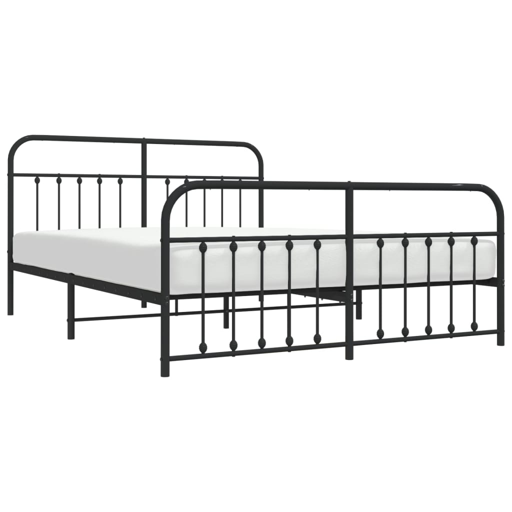 Metal Bed Frame with Headboard and Footboard Black 183x203 cm King Size