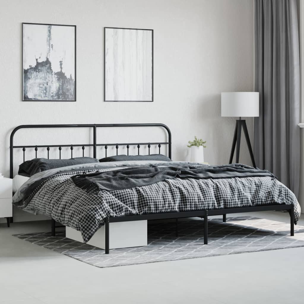 Metal Bed Frame with Headboard and Footboard Black 183x203 cm King Size