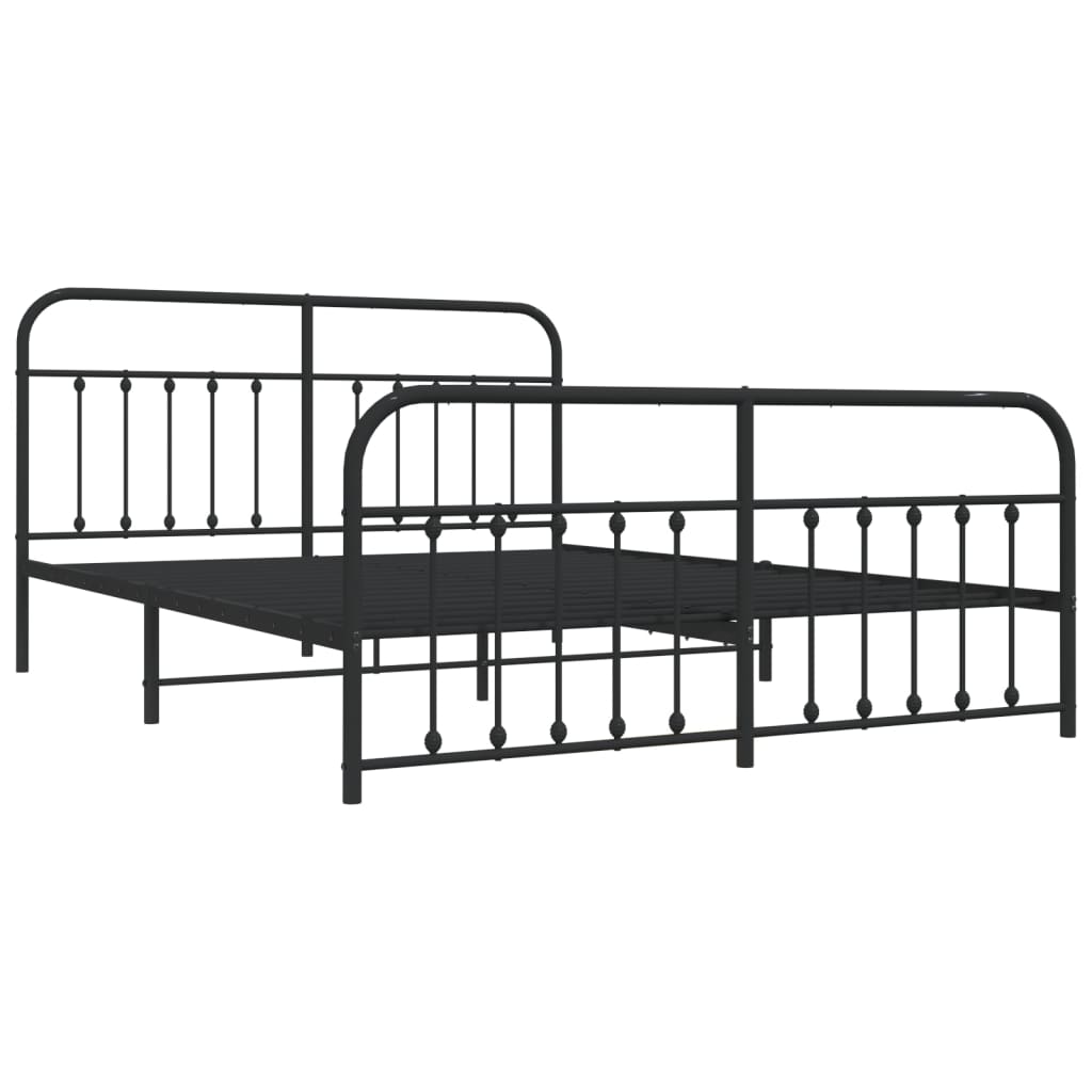 Metal Bed Frame with Headboard and Footboard Black 183x203 cm King Size