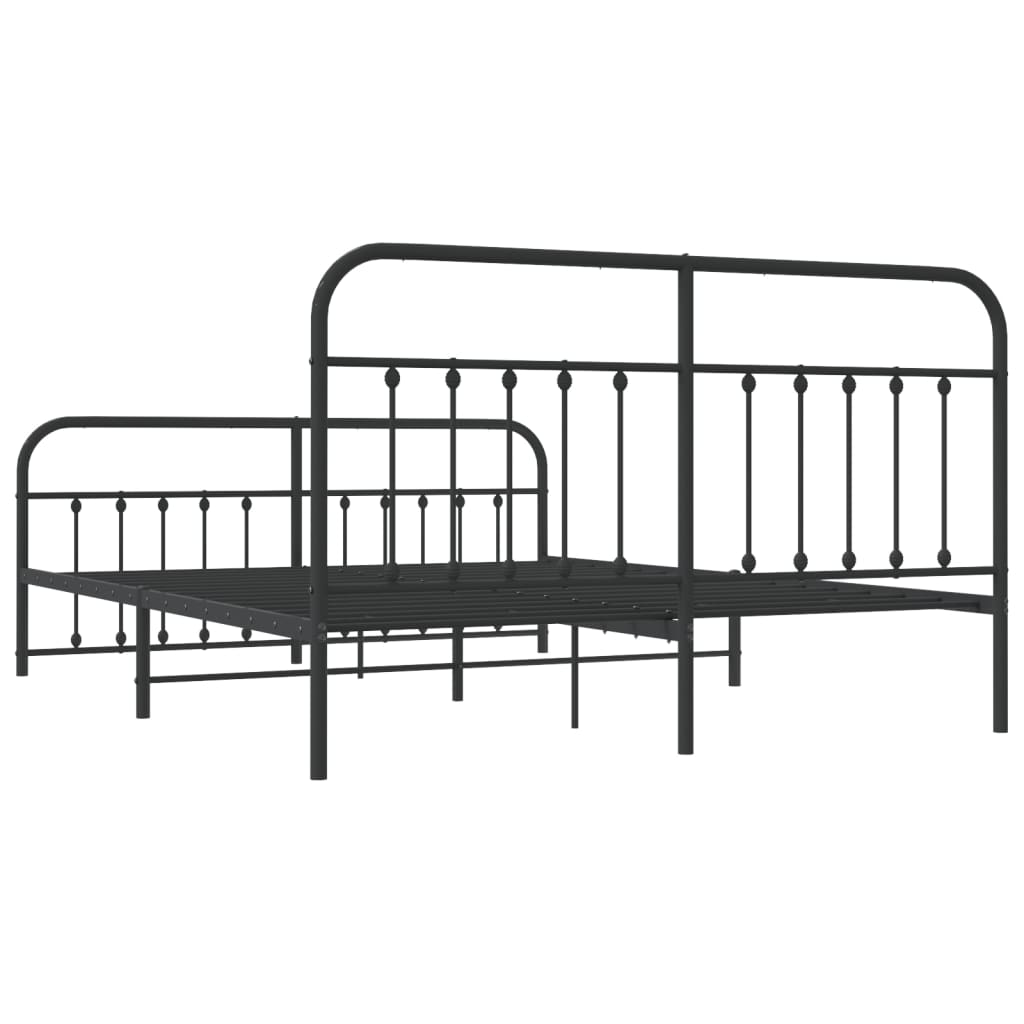 Metal Bed Frame with Headboard and Footboard Black 183x203 cm King Size