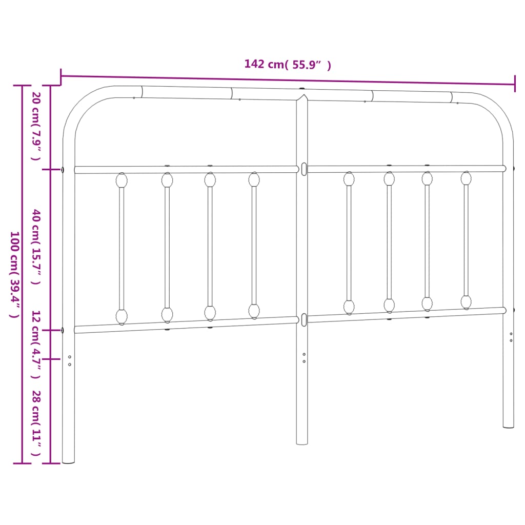 Metal Headboard Black 137 cm