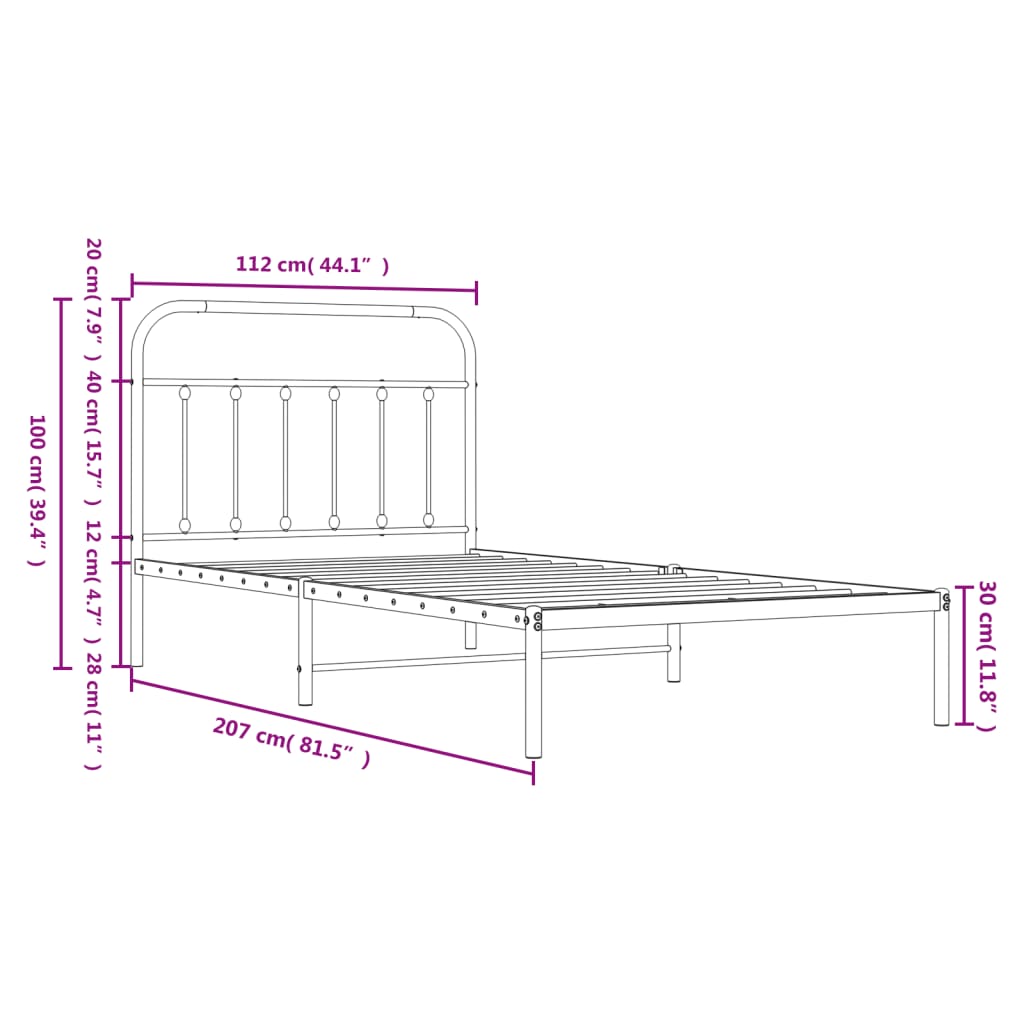 Metal Bed Frame with Headboard White 106x203 cm King Single Size