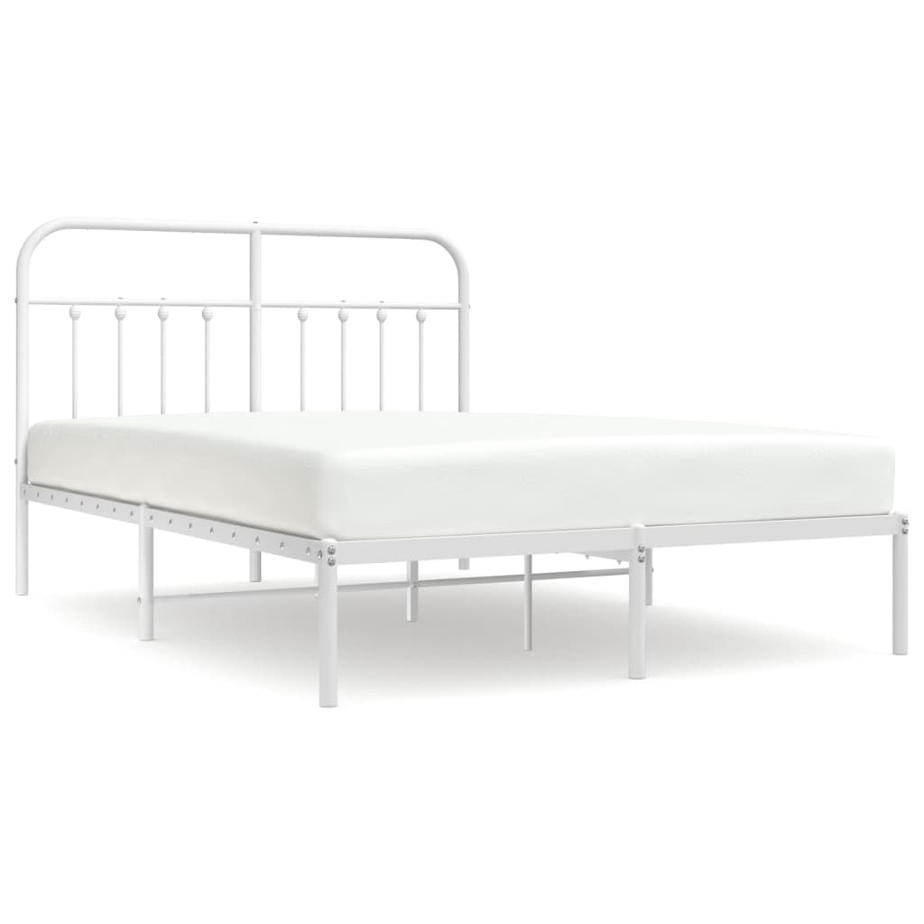 Metal Bed Frame with Headboard White 153x203 cm Queen Size