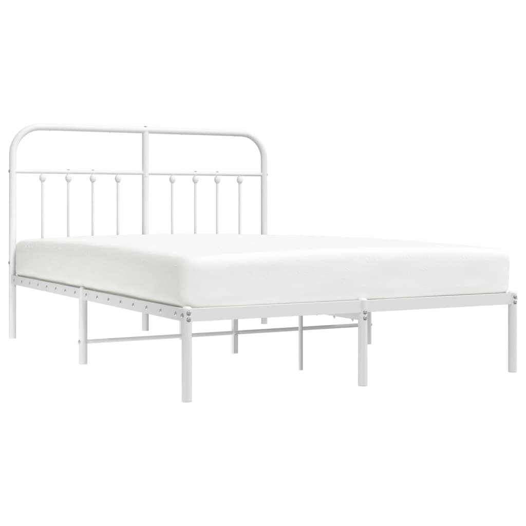 Metal Bed Frame with Headboard White 153x203 cm Queen Size