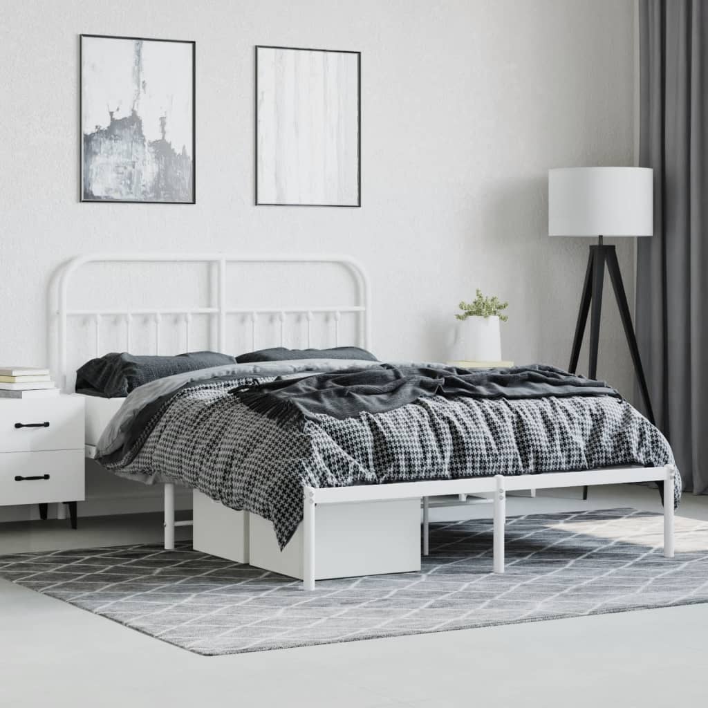 Metal Bed Frame with Headboard White 153x203 cm Queen Size