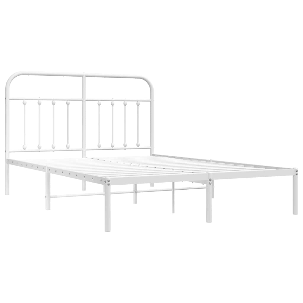 Metal Bed Frame with Headboard White 153x203 cm Queen Size