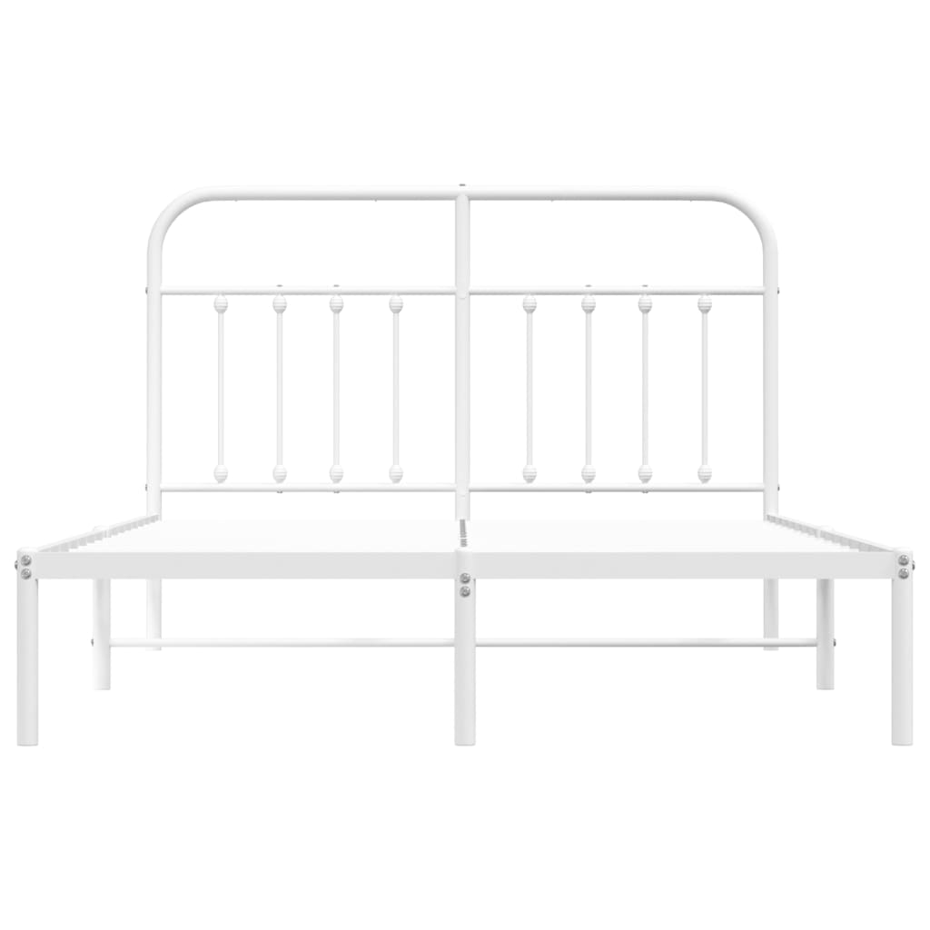 Metal Bed Frame with Headboard White 153x203 cm Queen Size