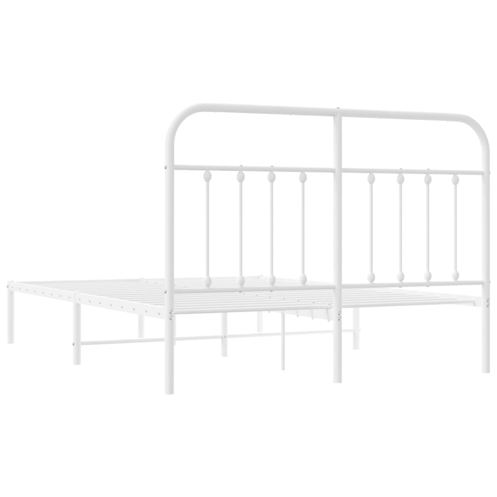 Metal Bed Frame with Headboard White 153x203 cm Queen Size