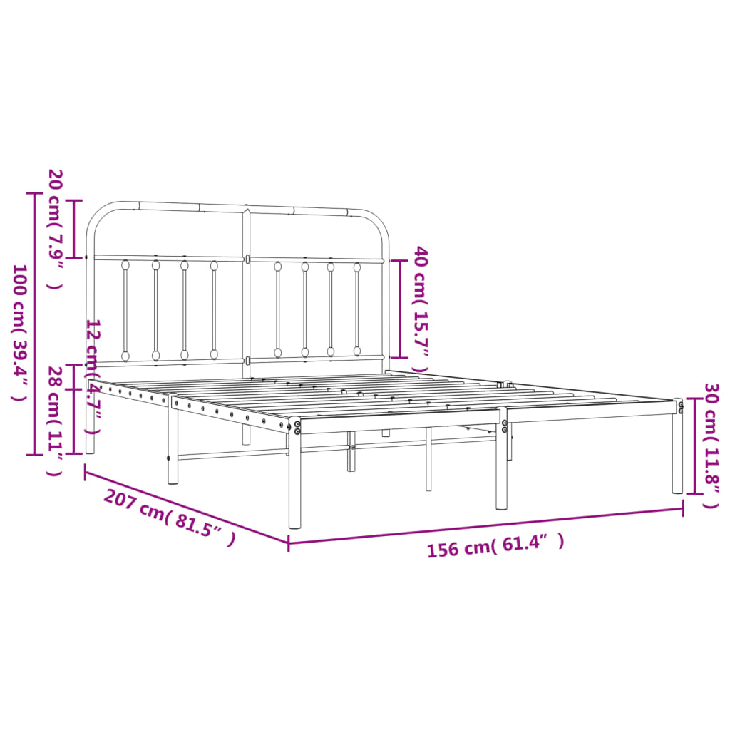 Metal Bed Frame with Headboard White 153x203 cm Queen Size