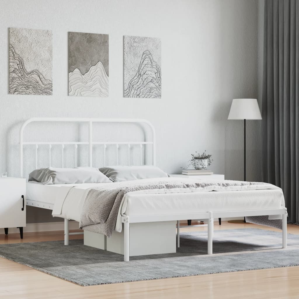 Metal Bed Frame with Headboard White 153x203 cm Queen Size