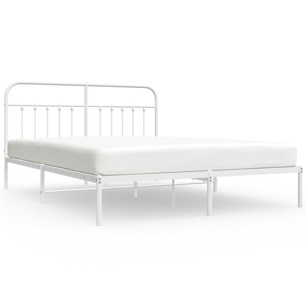 Metal Bed Frame with Headboard White 183x203 cm King Size