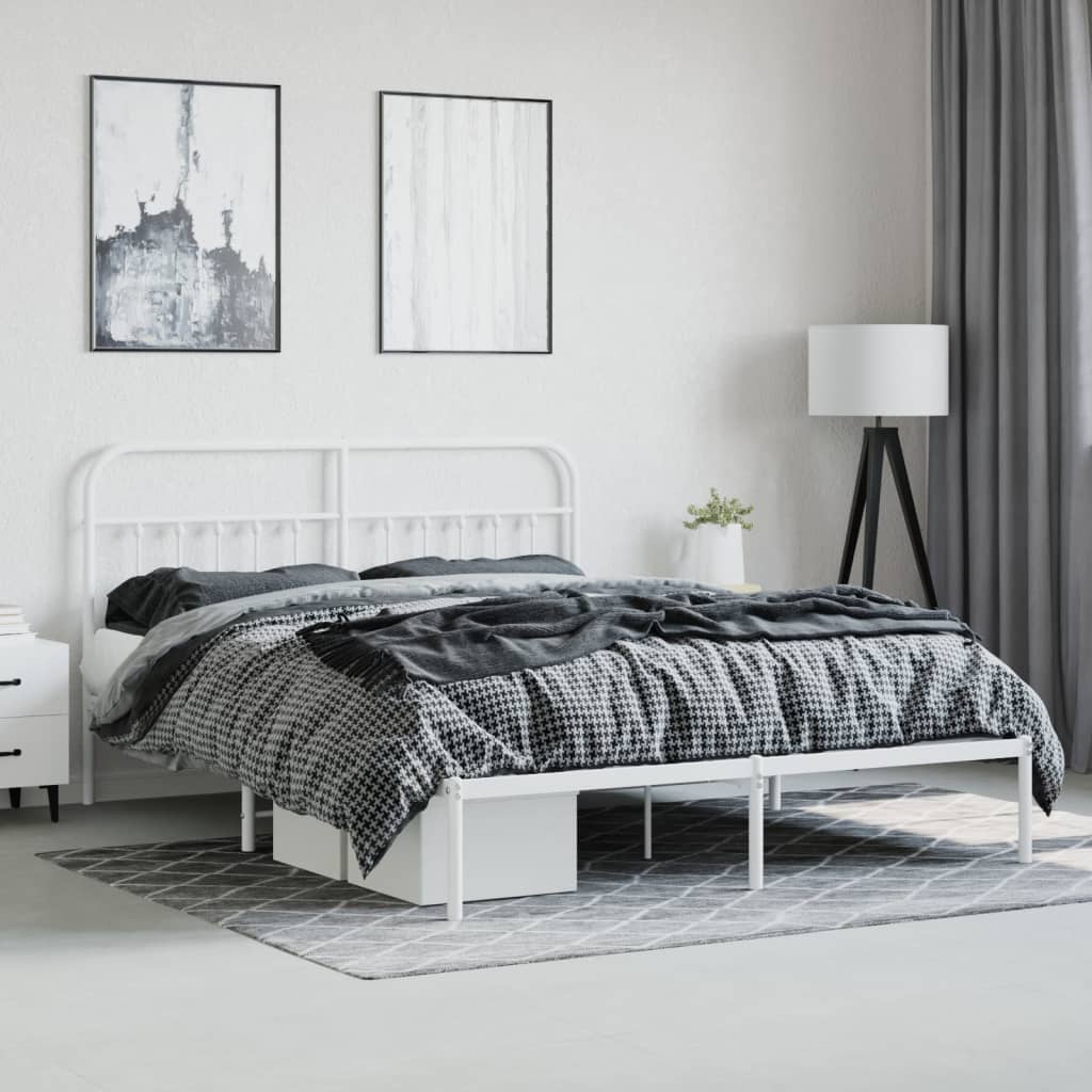 Metal Bed Frame with Headboard White 183x203 cm King Size