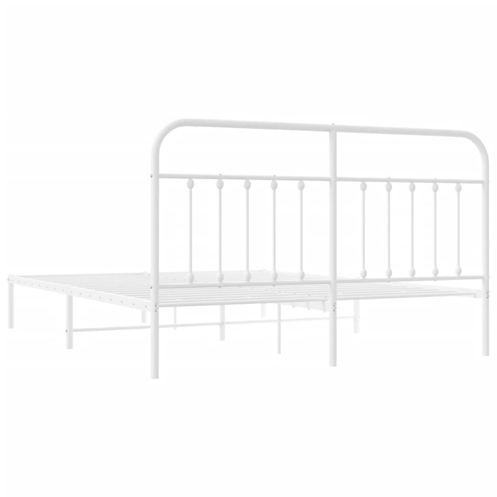 Metal Bed Frame with Headboard White 183x203 cm King Size