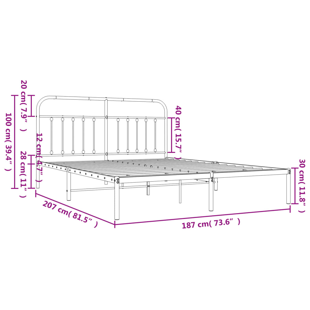 Metal Bed Frame with Headboard White 183x203 cm King Size