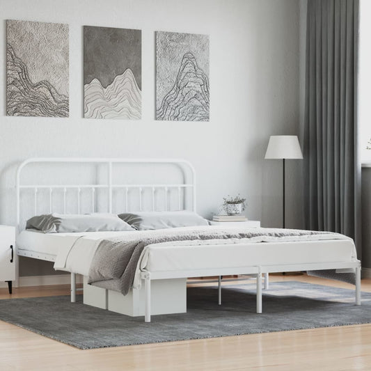 Metal Bed Frame with Headboard White 183x203 cm King Size