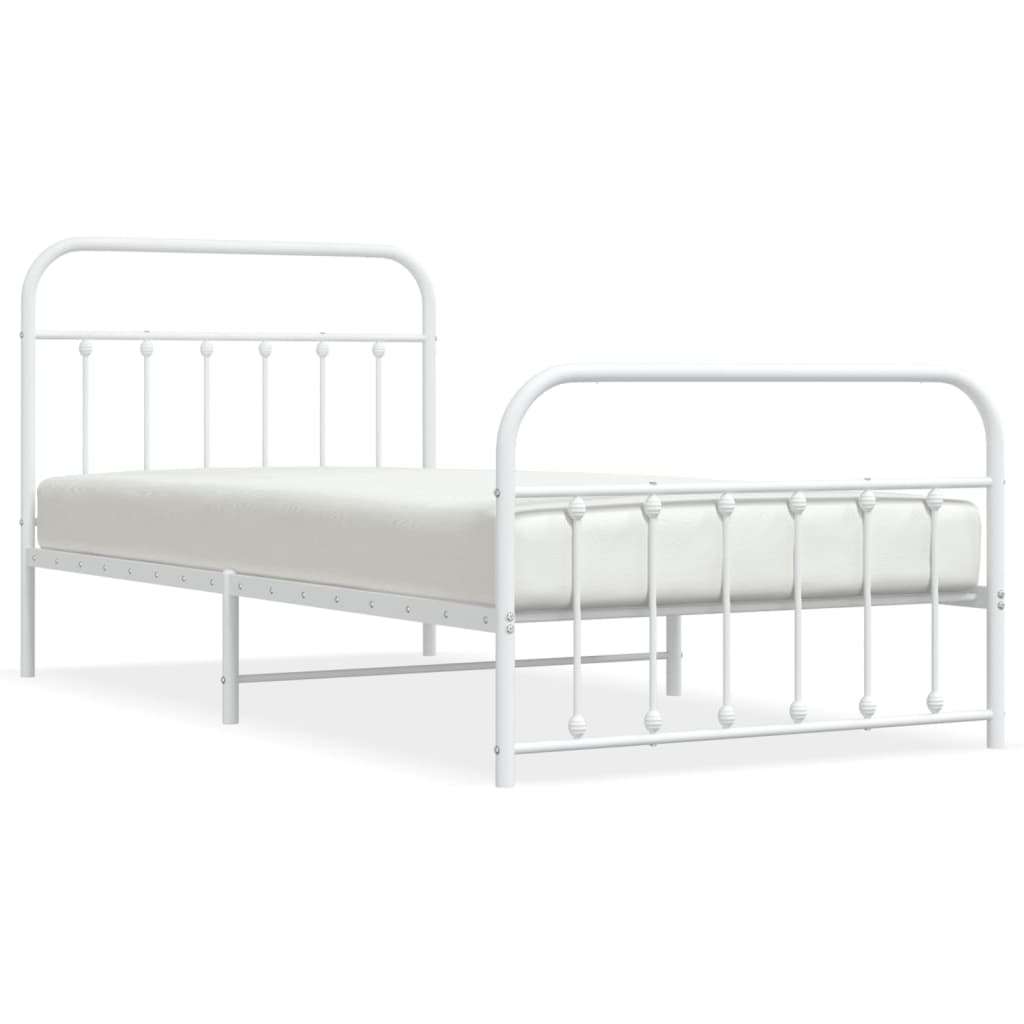 Metal Bed Frame with Headboard and Footboard White 106x203 cm King Single Size