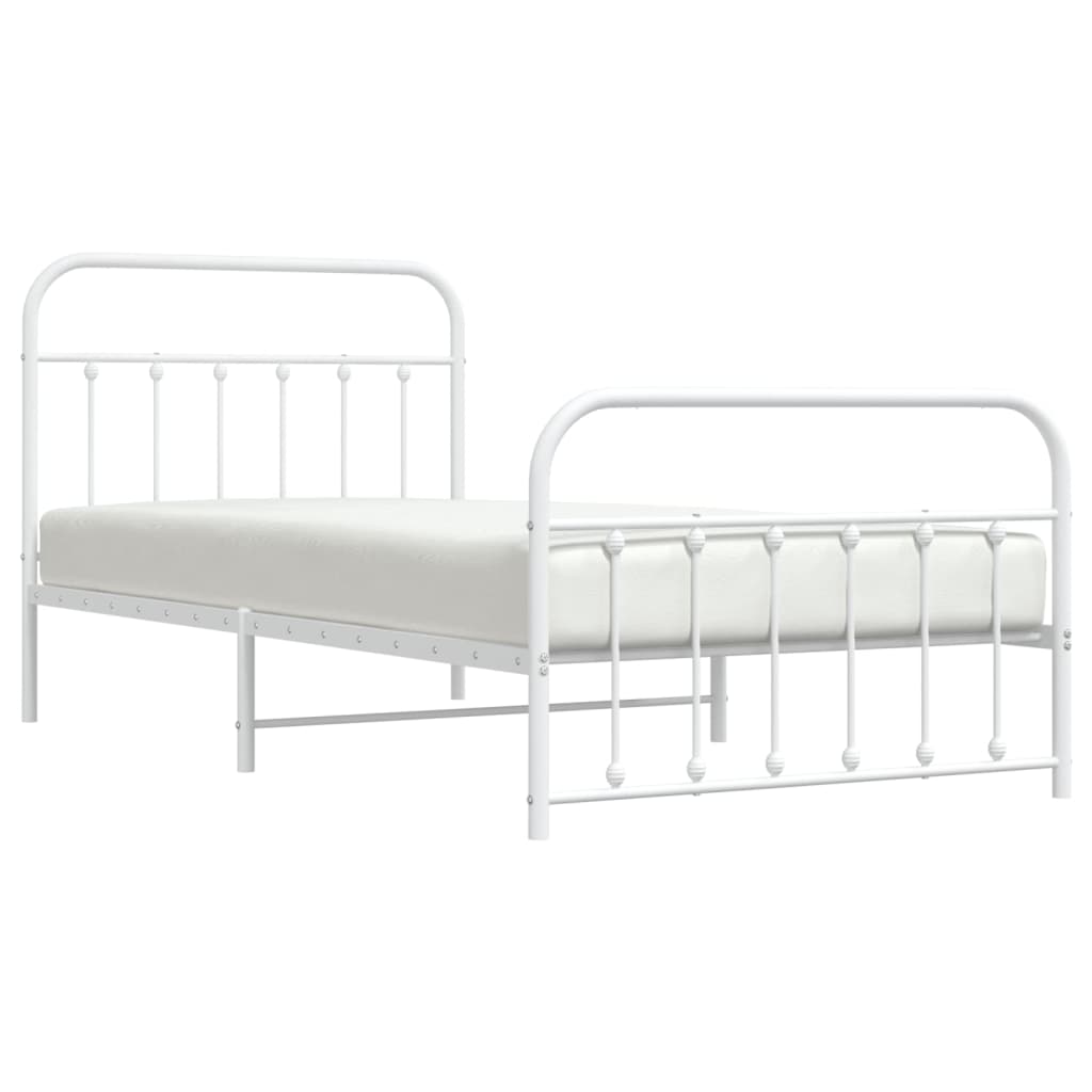 Metal Bed Frame with Headboard and Footboard White 106x203 cm King Single Size