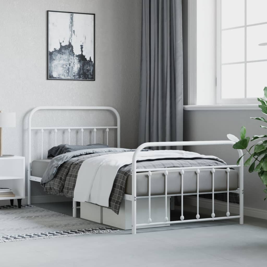 Metal Bed Frame with Headboard and Footboard White 106x203 cm King Single Size