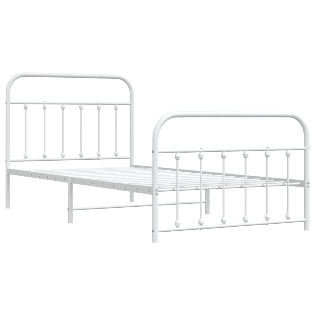 Metal Bed Frame with Headboard and Footboard White 106x203 cm King Single Size