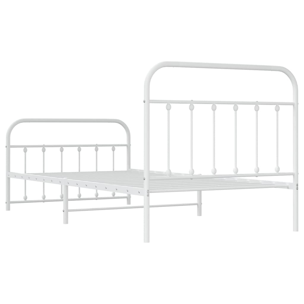 Metal Bed Frame with Headboard and Footboard White 106x203 cm King Single Size