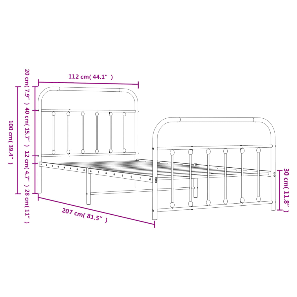 Metal Bed Frame with Headboard and Footboard White 106x203 cm King Single Size