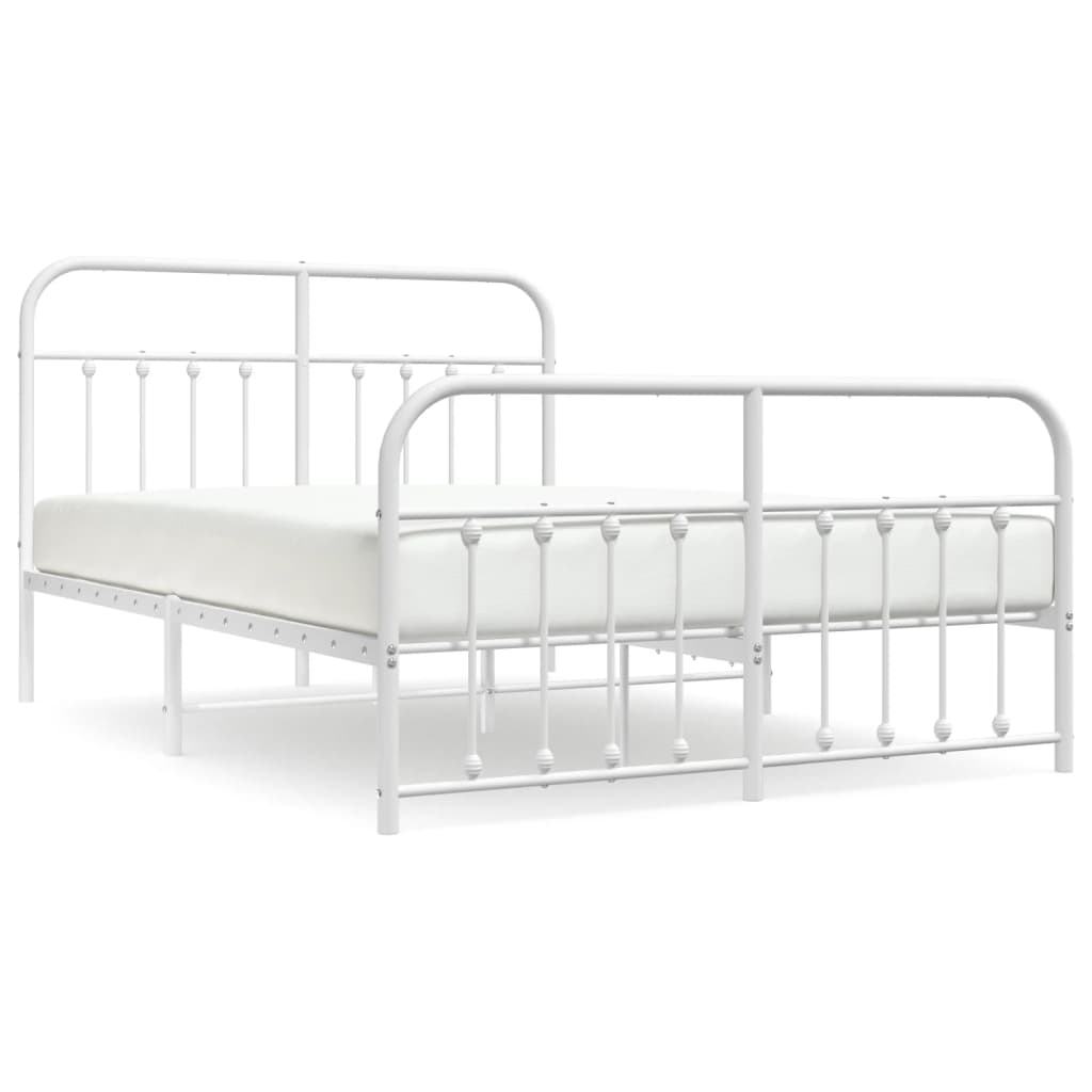 Metal Bed Frame with Headboard and Footboard White 153x203 cm Queen Size