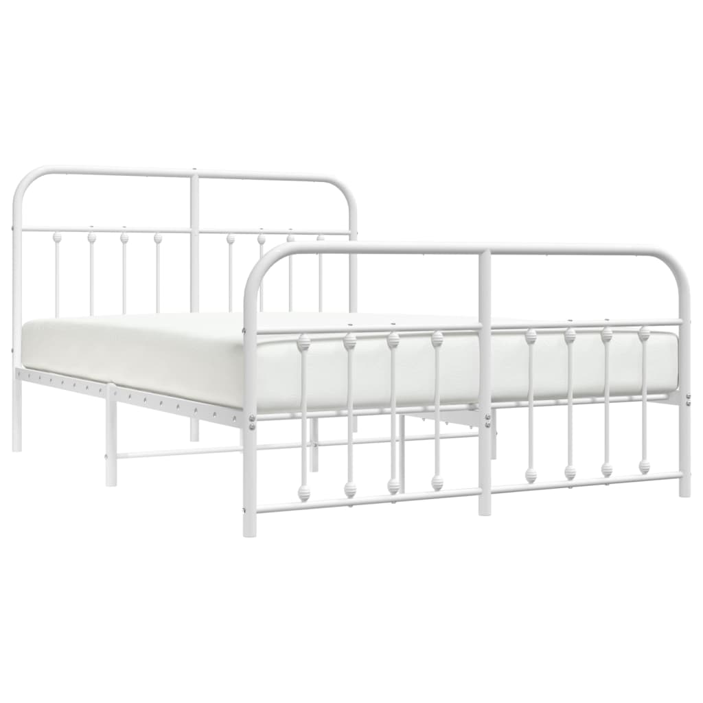 Metal Bed Frame with Headboard and Footboard White 153x203 cm Queen Size