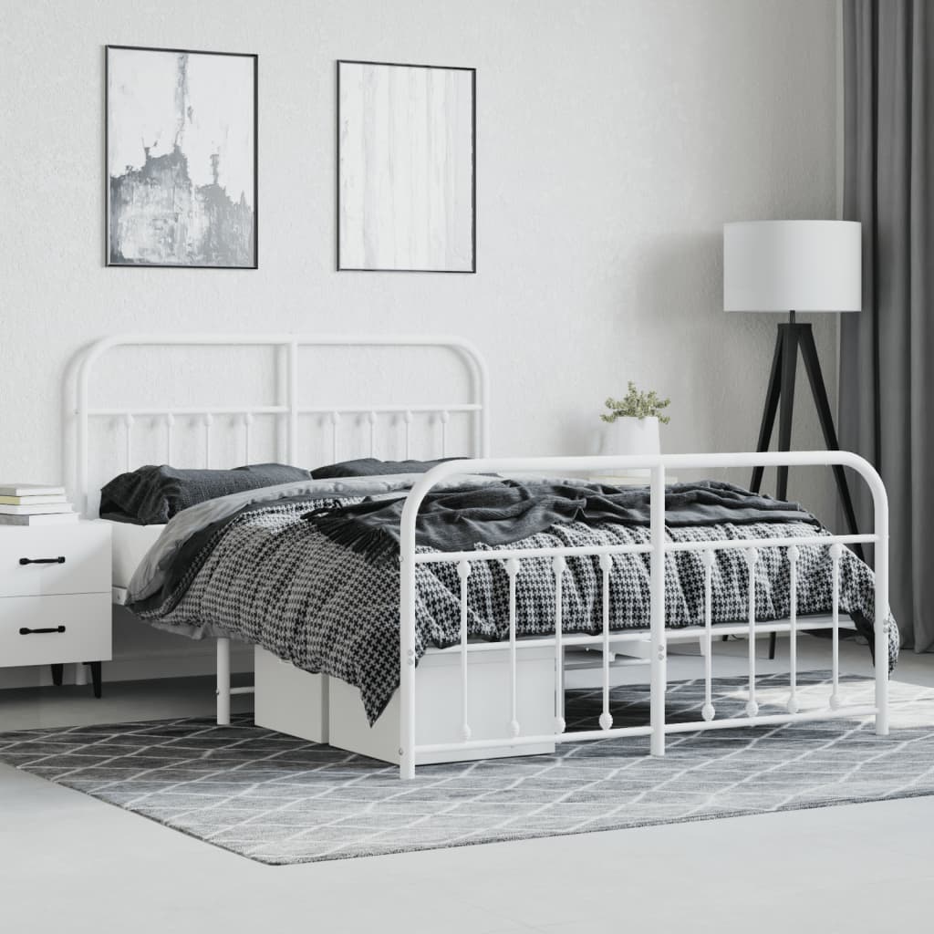 Metal Bed Frame with Headboard and Footboard White 153x203 cm Queen Size