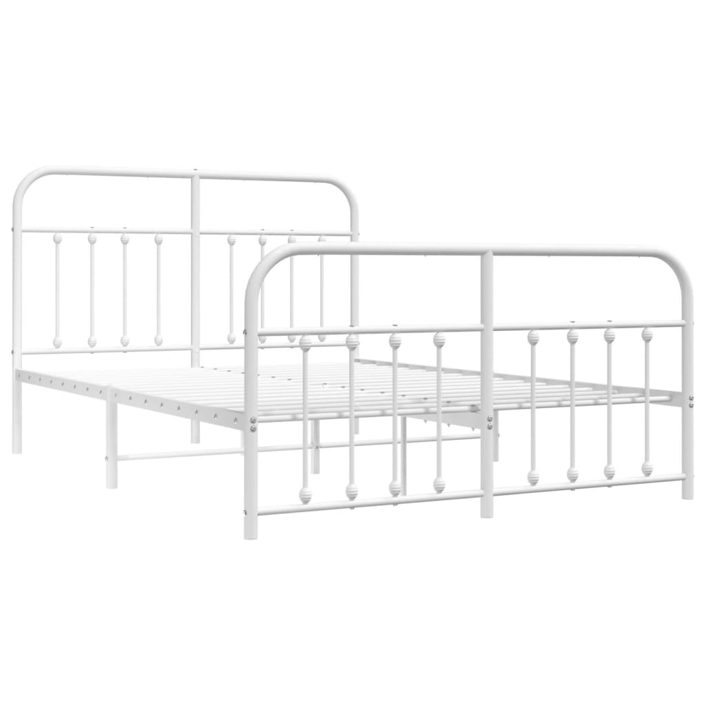 Metal Bed Frame with Headboard and Footboard White 153x203 cm Queen Size