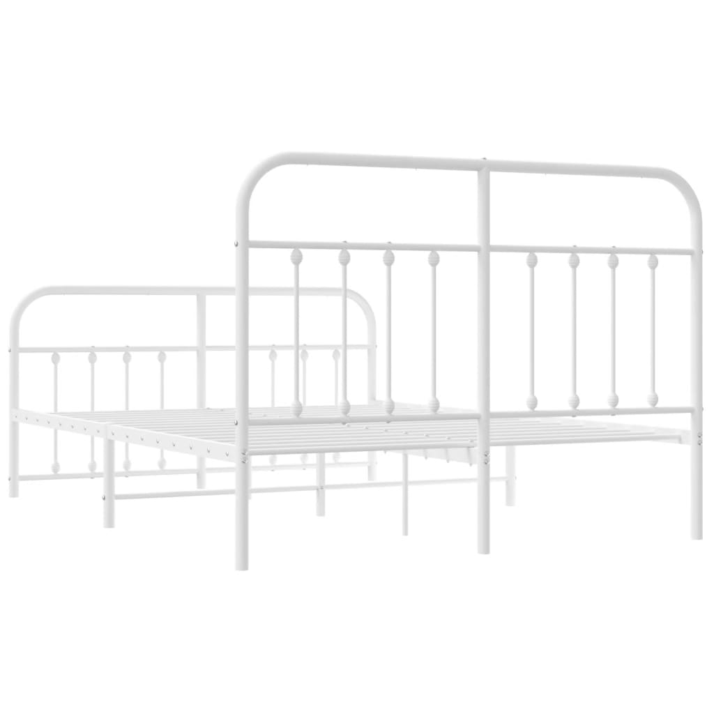 Metal Bed Frame with Headboard and Footboard White 153x203 cm Queen Size