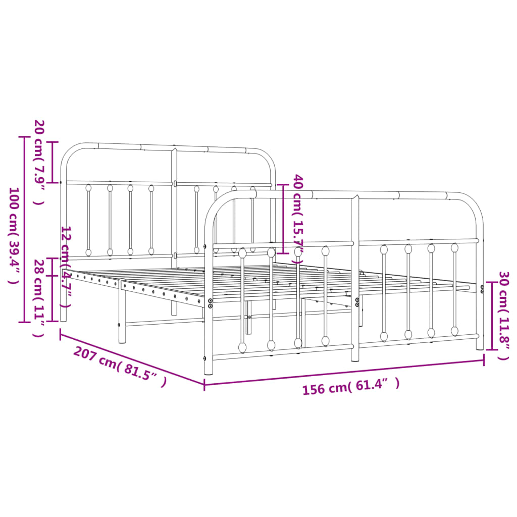 Metal Bed Frame with Headboard and Footboard White 153x203 cm Queen Size