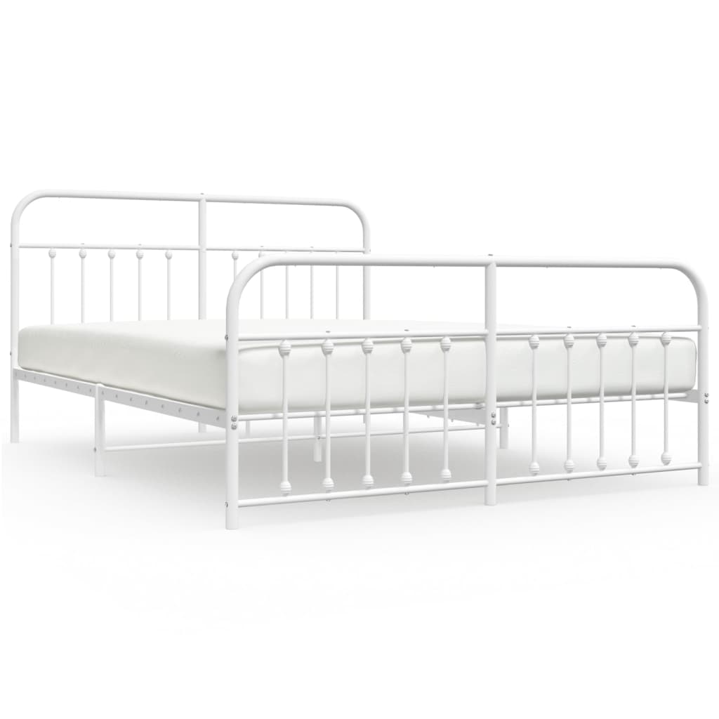 Metal Bed Frame with Headboard and Footboard White 183x203 cm King Size