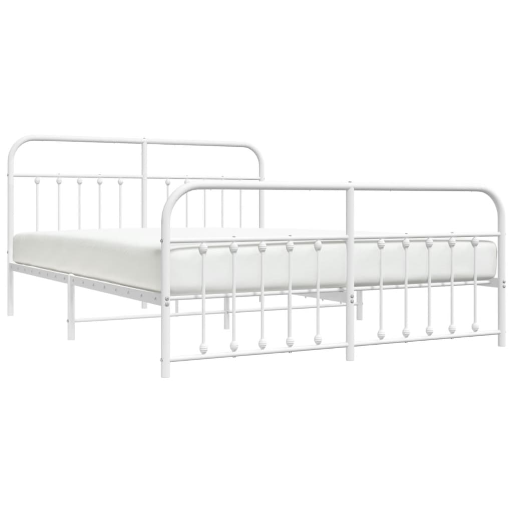 Metal Bed Frame with Headboard and Footboard White 183x203 cm King Size