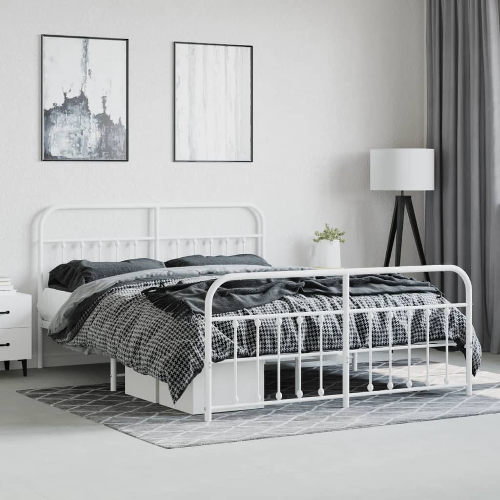 Metal Bed Frame with Headboard and Footboard White 183x203 cm King Size