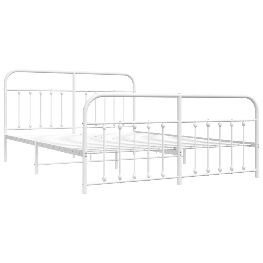 Metal Bed Frame with Headboard and Footboard White 183x203 cm King Size