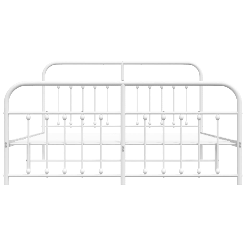 Metal Bed Frame with Headboard and Footboard White 183x203 cm King Size