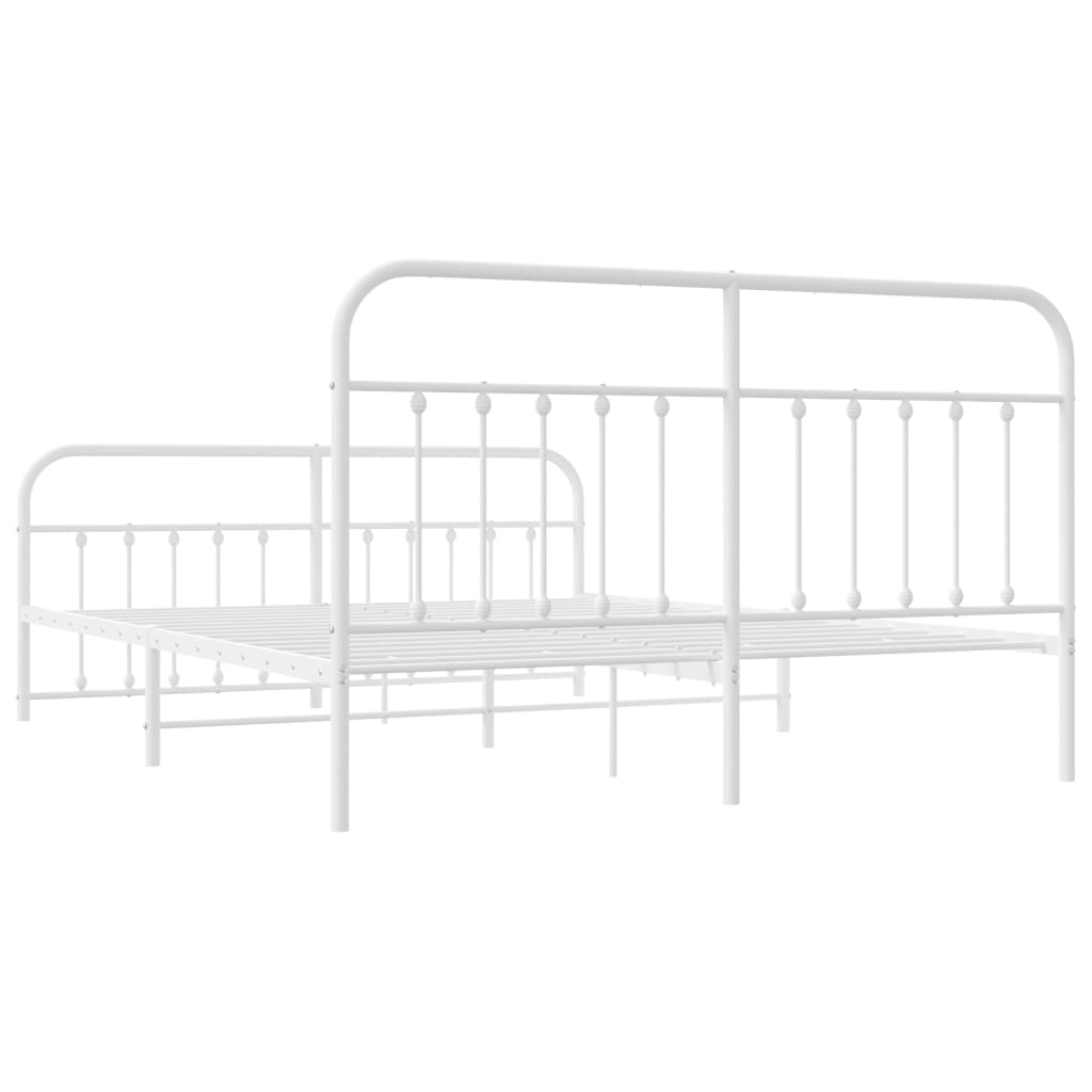 Metal Bed Frame with Headboard and Footboard White 183x203 cm King Size