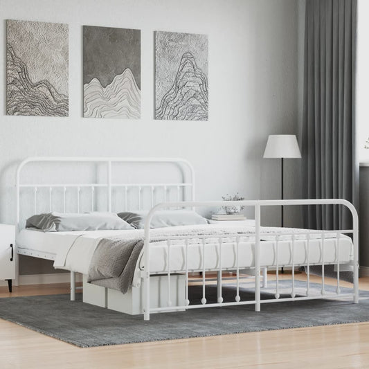 Metal Bed Frame with Headboard and Footboard White 183x203 cm King Size